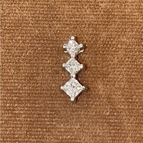 Solid Stamped 14K White Gold Natural Princess Cut Diamond Pendant for Necklace - Picture 8 of 12